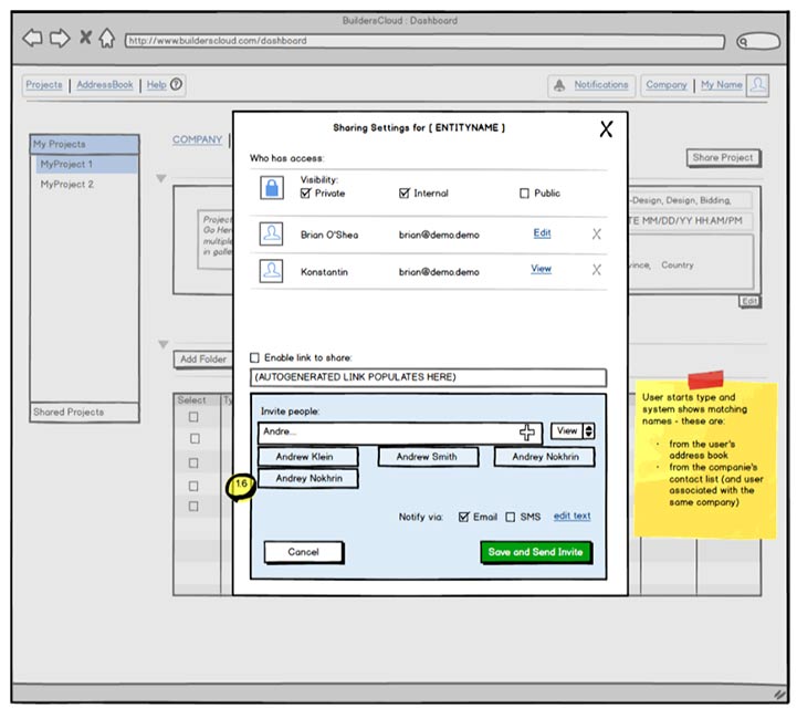 BuildersCloud - Sharing Modal