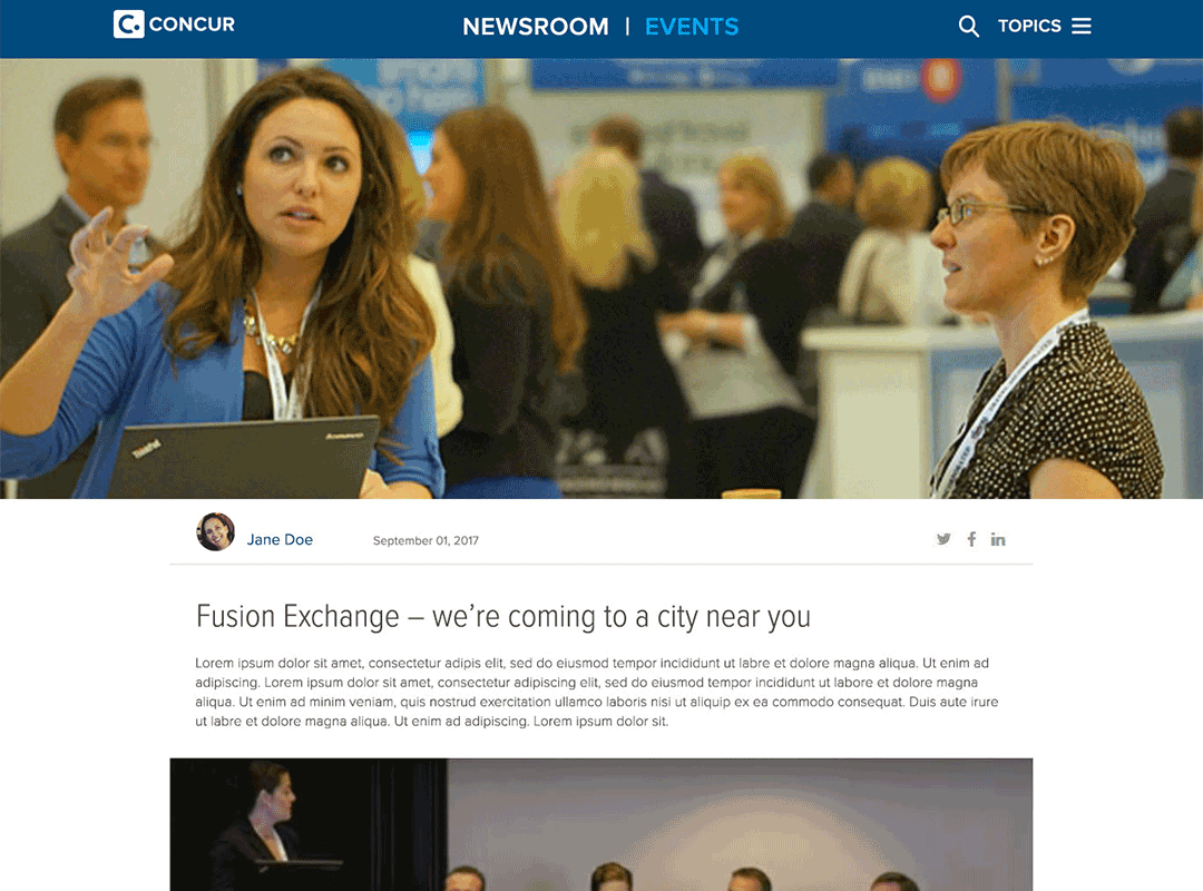 Concur Newsroom - featured story layout example