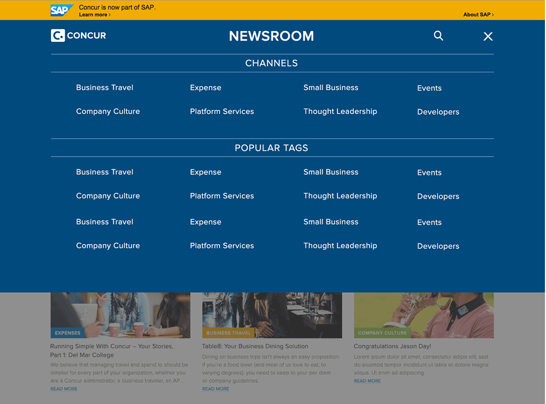 Concur Newsroom - navigation