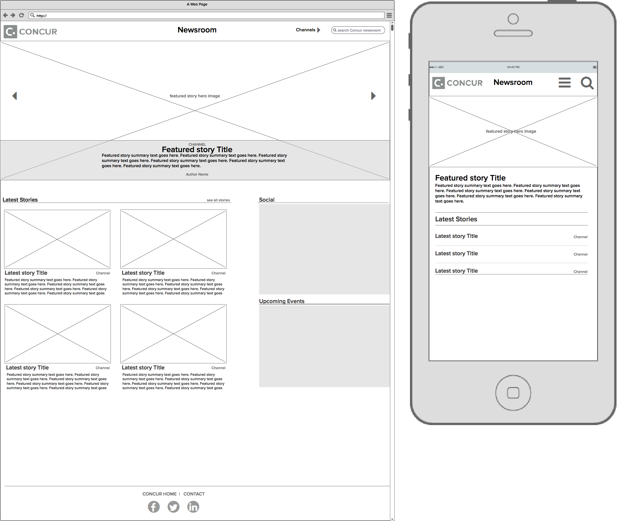 Concur Newsroom - early wireframes